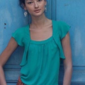 Anthropologie Meadow Rue teal flutter sleeve top 2